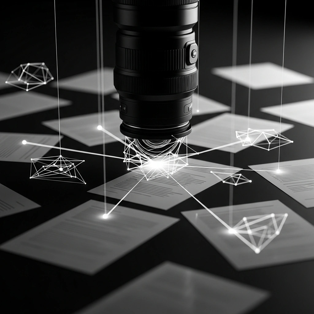 AI Receipt & Image Scanner: cinematic monochrome illustration